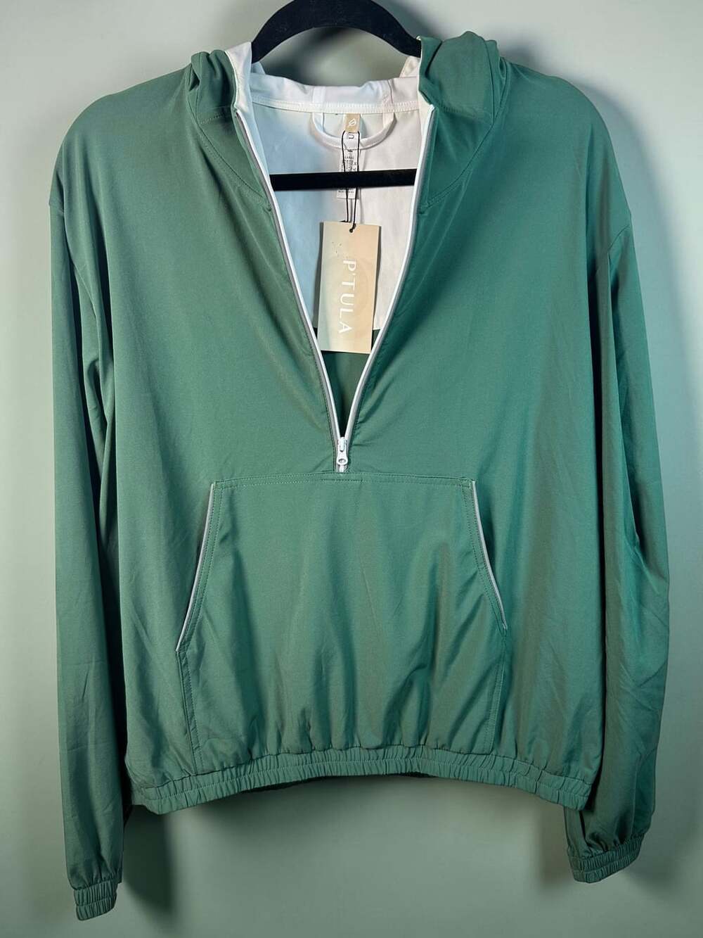 P'TULA Duel Front Pocket Half Zip Windbreaker Hoodie Green Womens Large NWT